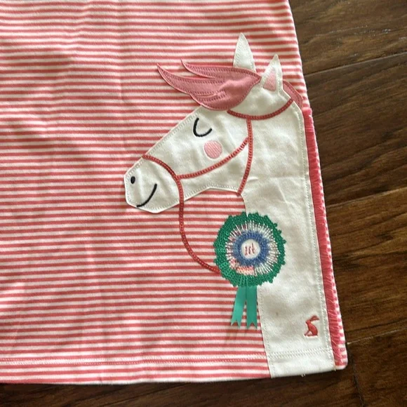 Joules Pink Striped Horse Dress 6 - Picture 2 of 7